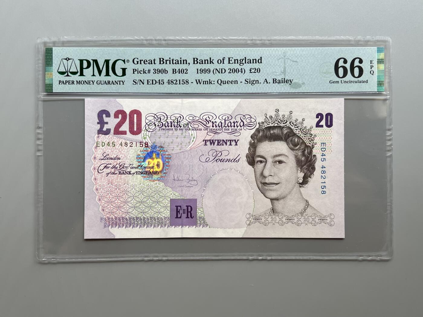 PMG 66EPQ 英国2004年E系列再版20英镑纸币