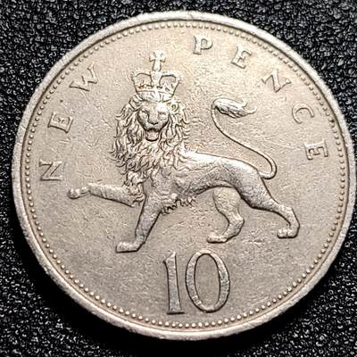 泉币菌-第66场-精品场 - 英国大镍币 英国1974年 10便士铜镍币 28.5mm 伊丽莎白二世女王 皇冠狮子