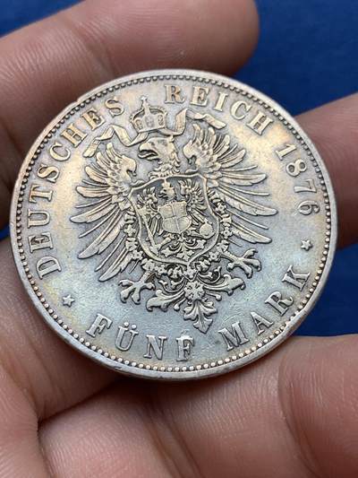 《竞宝斋》第406场 周日，周一，2场连拍 （全场包邮） 德国 巴伐利亚 1876年 路德维希二世 短翅鹰5马克银币