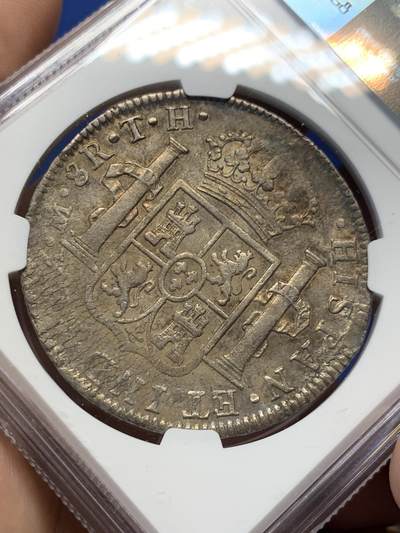 《竞宝斋》第406场 周日，周一，2场连拍 （全场包邮） NGC AU 墨西哥1809年费七戎装版双柱大银币