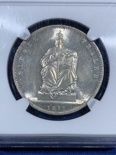 《竞宝斋》第406场 周日，周一，2场连拍 （全场包邮） NGC MS64 德国1871A普鲁士胜利泰勒 银币