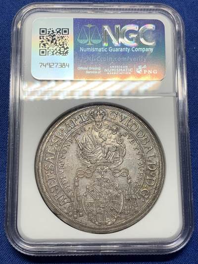 《竞宝斋》第406场 周日，周一，2场连拍 （全场包邮） 冠军分 NGC MS62 神圣罗马帝国 1663年 萨尔茨堡 抱婴泰勒银币 同分2019年8200成交 本枚略低评