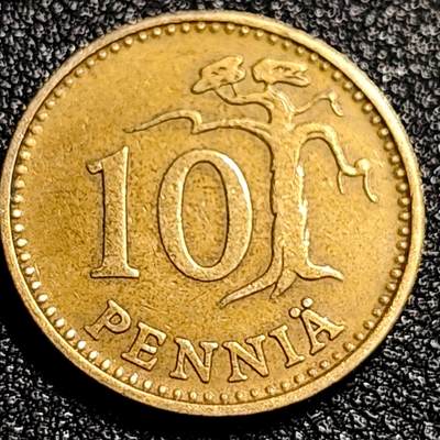 泉币菌-第66场-精品场 - 1963年 芬兰10芬尼铜币 持剑狮子 20mm