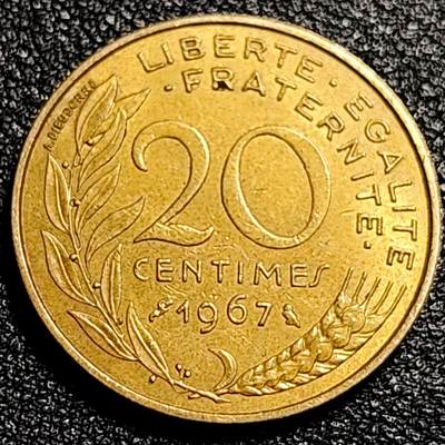 泉币菌-第66场-精品场 - 铜光美品 法国1967年20生丁铜币 玛丽安娜 入欧前末版 绝版