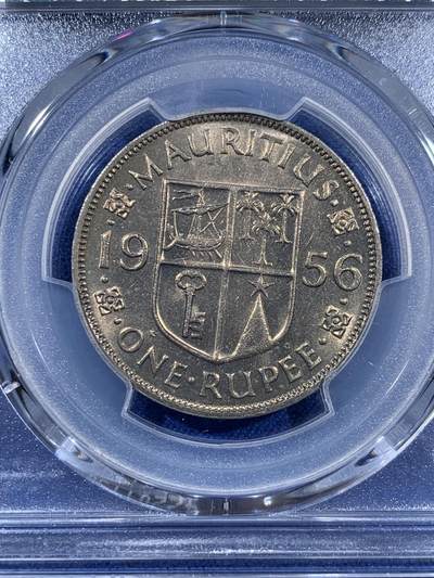《竞宝斋》第406场 周日，周一，2场连拍 （全场包邮） PCGS MS63 毛里求斯1956年1卢比大镍币 充分流通品种 好品难得 毛里求斯英属热门 喜欢英属的不要错过了