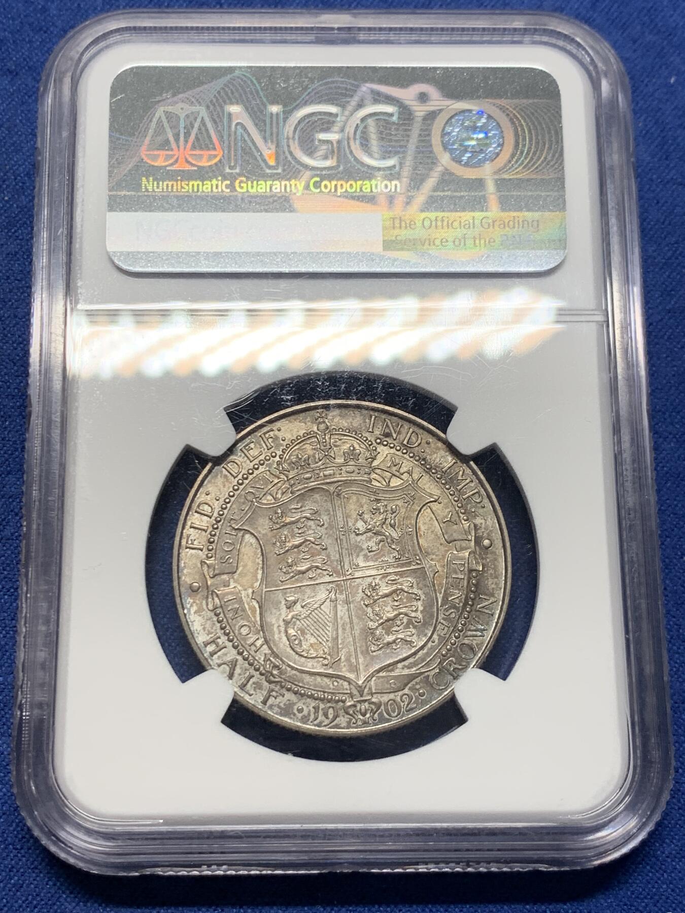 《竞宝斋》第406场 周日，周一，2场连拍 （全场包邮） NGC PF63MATTE 英国1902爱德华七世半克朗 银币