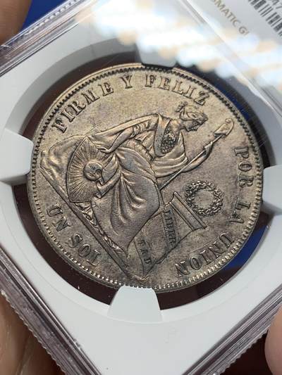 《竞宝斋》第406场 周日，周一，2场连拍 （全场包邮） NGC AU 秘鲁1869年1索尔银币