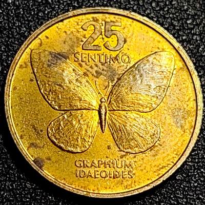 泉币菌-第67场-精品场 - 铜光 菲律宾25分铜币 1985年 蝴蝶 21mm