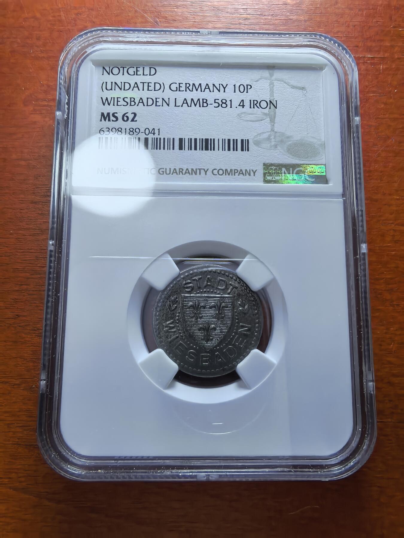 长老汇蛇年精选第二十九场拍卖 德紧威斯巴登10芬尼铁币，NGC MS62，唯一亚军，更高1枚