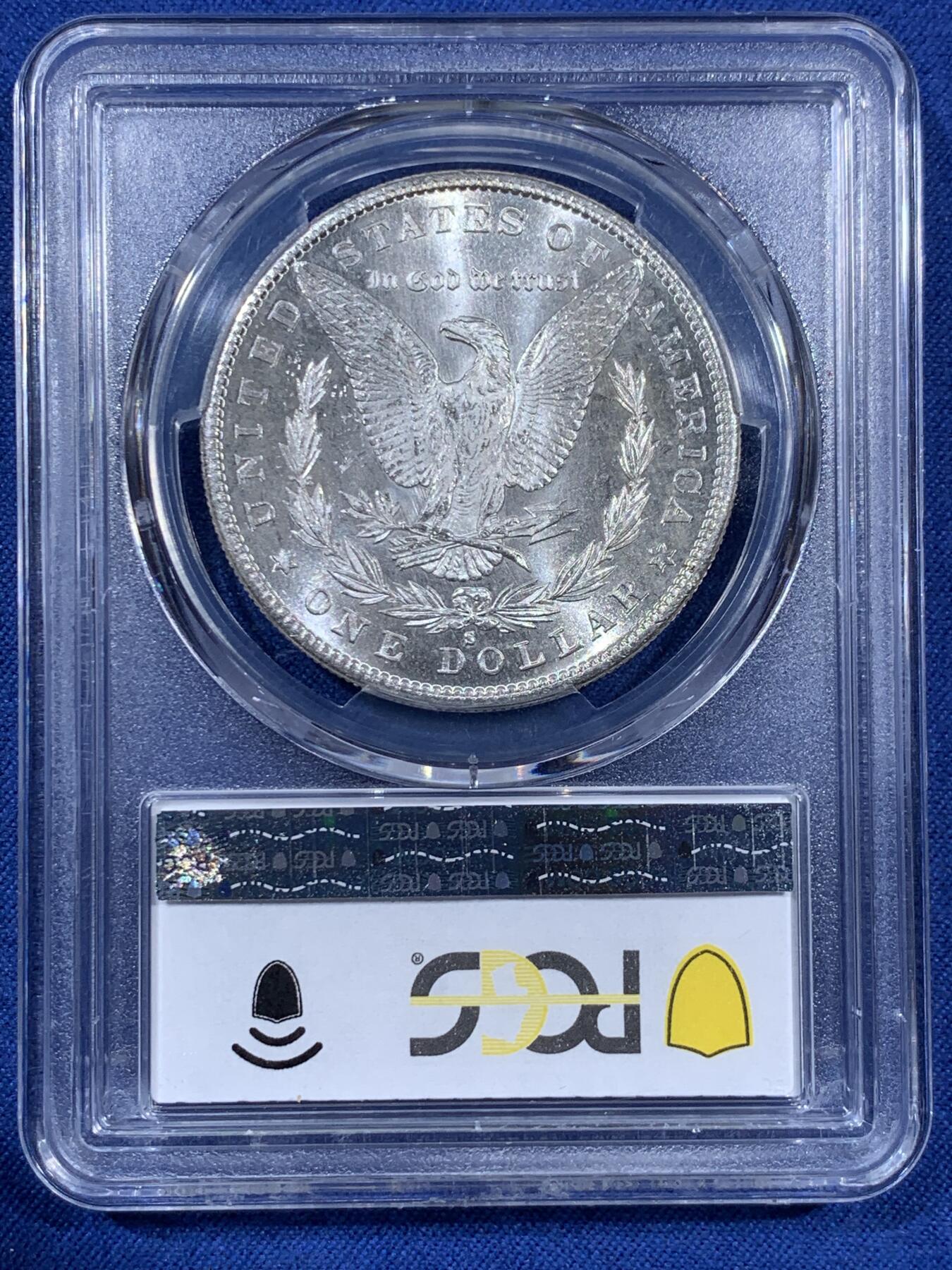 《竞宝斋》第406场 周日，周一，2场连拍 （全场包邮） PCGS MS65 美国 1881-S 摩根1美元银元  类镜面效果 光度很好
