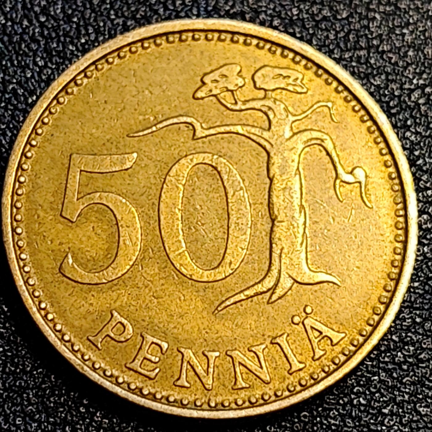 泉币菌-第67场-精品场 美品 1971年 芬兰50芬尼铜币 持剑狮子 25mm