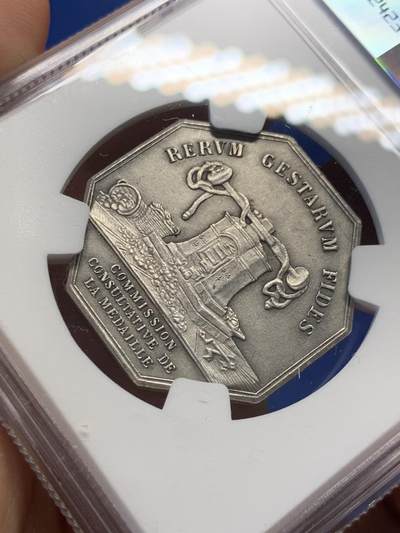 《竞宝斋》第406场 周日，周一，2场连拍 （全场包邮） NGC MS63 法国镀银铜质八角 正面飞奔的猎犬，铭文“始终忠诚可信