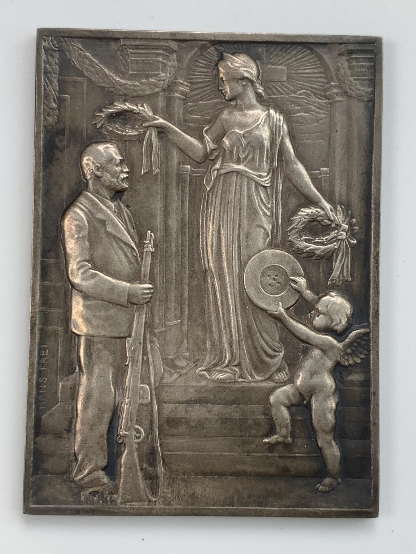 掌中浮雕-藏着的欧洲第032场 1904年瑞士圣加伦射击节银章，46×64mm，64g，原盒好品