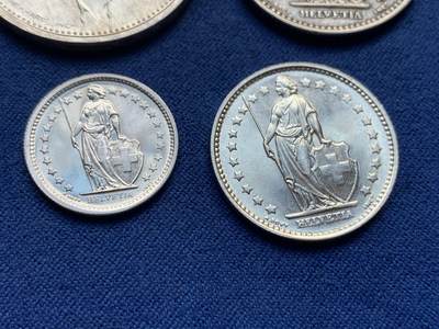 《竞宝斋》第406场 周日，周一，2场连拍 （全场包邮） 四枚一组 瑞士银币 1/2、1、2、5法郎 3枚曝光，1枚早期品种。