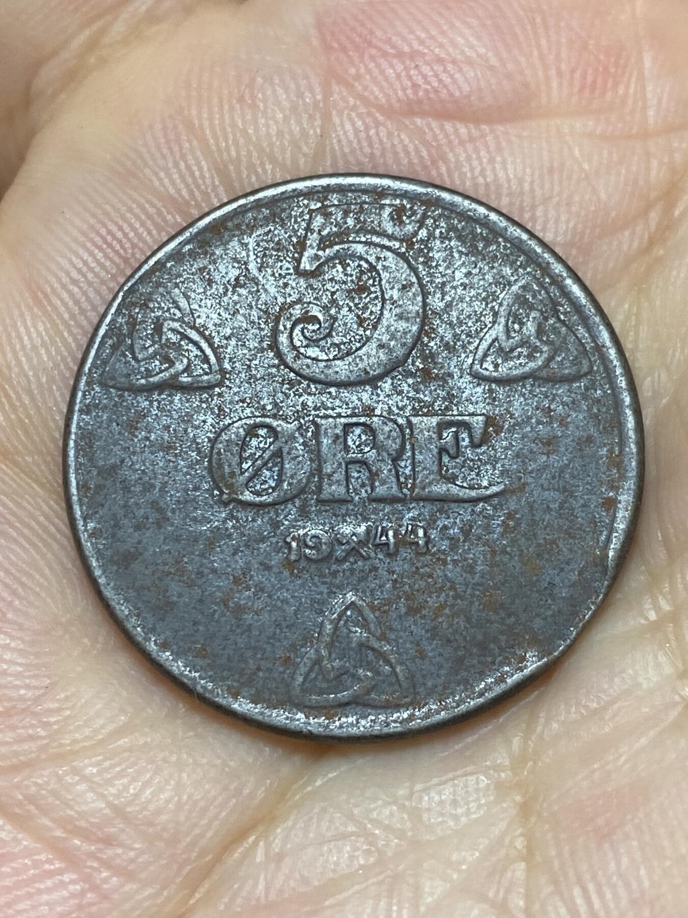 2025年第七十二场(总第九十八场）外国好品散币(免佣金) 挪威🇳🇴1944年5欧尔铁币(哈康七世，二战德国占领时期)