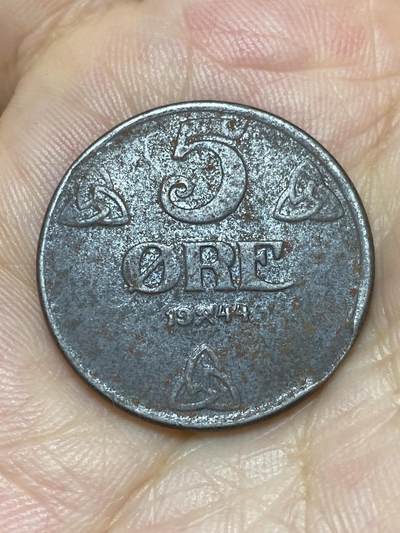 2025年第七十二场(总第九十八场）外国好品散币(免佣金) - 挪威🇳🇴1944年5欧尔铁币(哈康七世，二战德国占领时期)