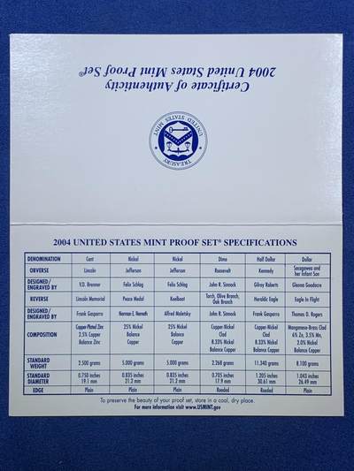 《竞宝斋》第406场 周日，周一，2场连拍 （全场包邮） 美国2004年6枚装精制套币+精制州币5枚套 盒证全
