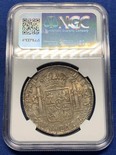 《竞宝斋》第406场 周日，周一，2场连拍 （全场包邮） NGC AU 墨西哥1809年费七戎装版双柱大银币