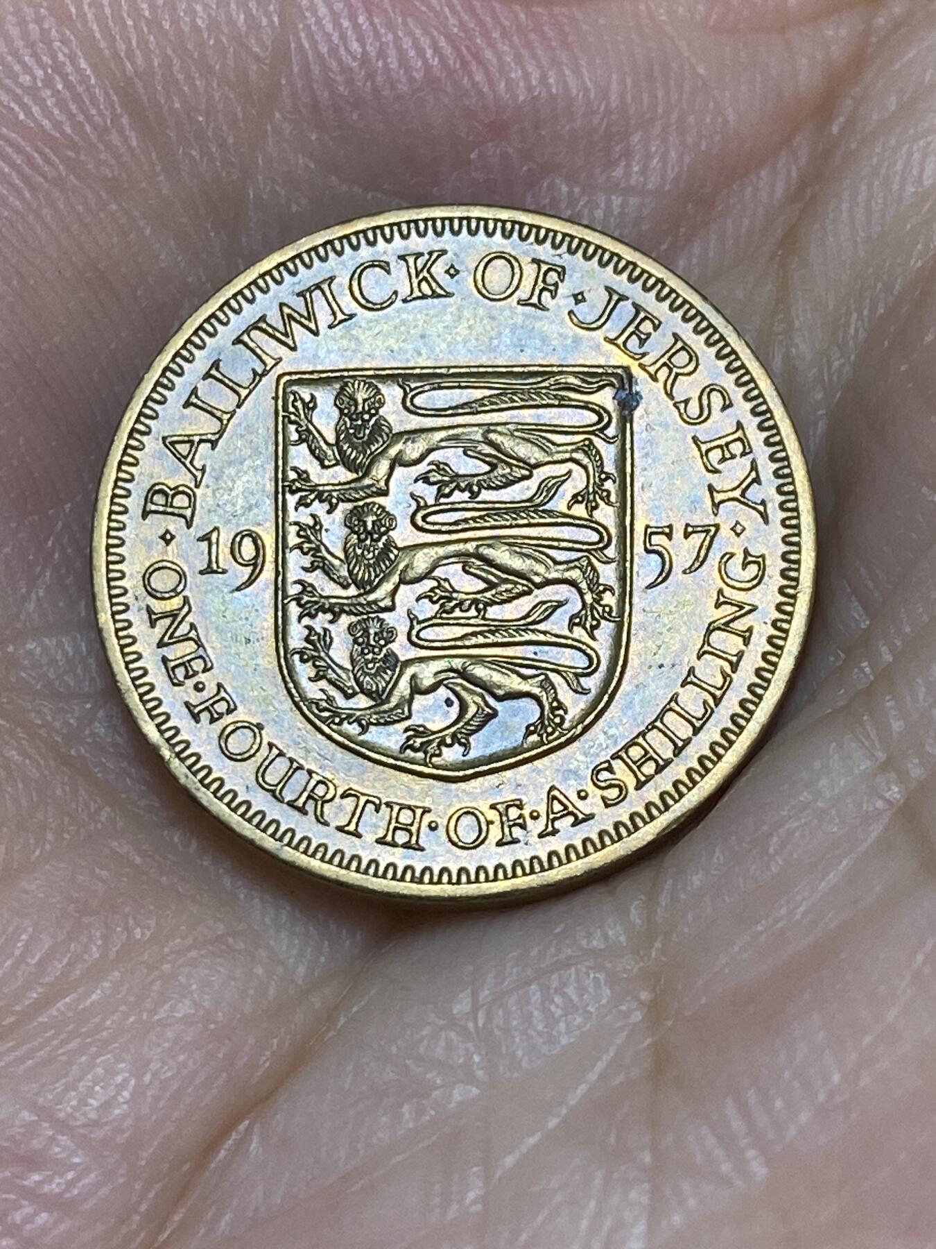 2025年第七十二场(总第九十八场）外国好品散币(免佣金) 好品–英属泽西岛🇯🇪1957单年份1/4先令(等值3便士，伊丽莎白二世青年带冠)
