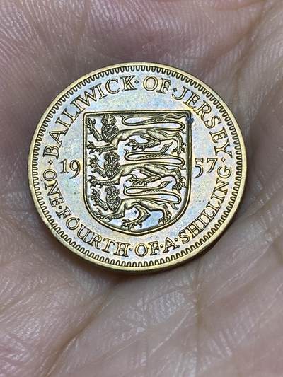 2025年第七十二场(总第九十八场）外国好品散币(免佣金) - 好品–英属泽西岛🇯🇪1957单年份1/4先令(等值3便士，伊丽莎白二世青年带冠)