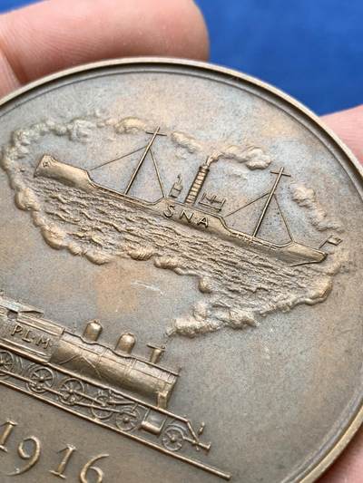 《竞宝斋》第406场 周日，周一，2场连拍 （全场包邮） 巴黎1957年国家租船公司纪念铜章 68.8克 53.8mm 丰饶角铜标