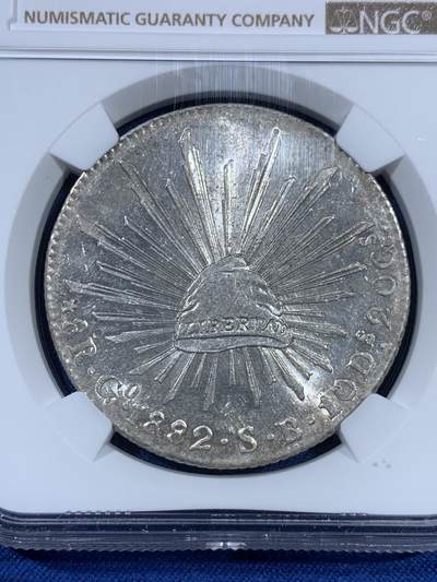 《竞宝斋》第406场 周日，周一，2场连拍 （全场包邮） NGC MS63 墨西哥 1882 GO SB 8里亚尔 花边鹰洋 银光漂亮
