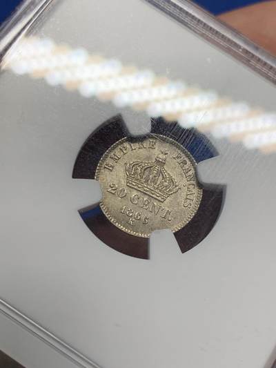 《竞宝斋》第406场 周日，周一，2场连拍 （全场包邮） NGC MS65 法国1866年拿破仑三世20分银币 顶级原光五彩