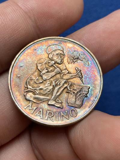 《竞宝斋》第406场 周日，周一，2场连拍 （全场包邮） 圣马利诺 1975年 石匠500里拉 UNC 原光好彩 11g 835银