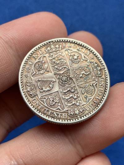 《竞宝斋》第406场 周日，周一，2场连拍 （全场包邮） 英国 1849年 维多利亚无神弗洛林银币