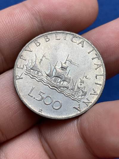 《竞宝斋》第406场 周日，周一，2场连拍 （全场包邮） 意大利1961年帆船少女500里拉银币