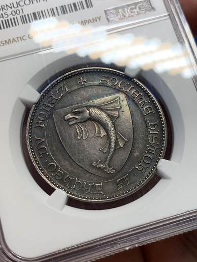 《竞宝斋》第406场 周日，周一，2场连拍 （全场包邮） NGC MS61 法国 弗雷兹考古协会 银质代币 漂亮的黑色包浆