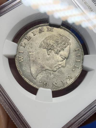 《竞宝斋》第406场 周日，周一，2场连拍 （全场包邮） NGC MS61 东印度公司1835威廉四世卢比，incused “F”，银光充沛！