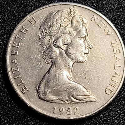 泉币菌-第67场-精品场 1982年 英属新西兰20分镍币 几维鸟  伊丽莎白二世女王 28.5mm 