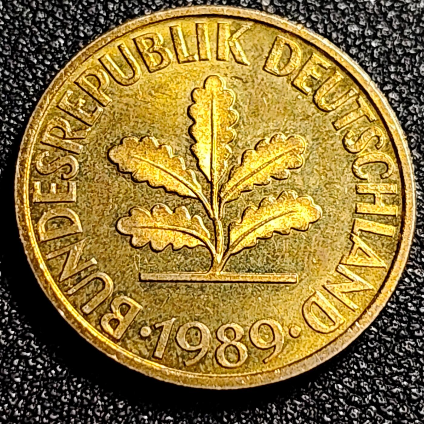 泉币菌-第66场-精品场 原铜光美品 1989年 10芬尼硬币 柏林墙倒塌 两德合并那年 橡树麦穗  银行版 21.5mm