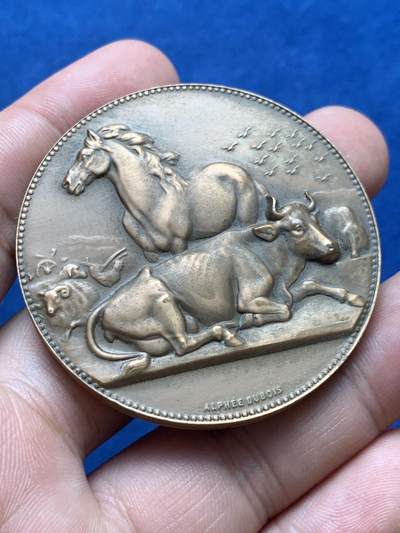 《竞宝斋》第406场 周日，周一，2场连拍 （全场包邮） 法国畜牧业农业铜章 75克 50.2mm 带盒