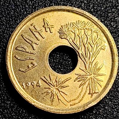 泉币菌-第67场-精品场 原铜光极美 西班牙1994年25比塞塔 加那利群岛 纪念币 铜铝镍币 19.5mm 