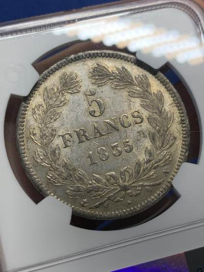 《竞宝斋》第406场 周日，周一，2场连拍 （全场包邮） NGC AU58 法国1835A路易菲利普桂冠像5法郎大银币