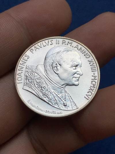 《竞宝斋》第406场 周日，周一，2场连拍 （全场包邮） 梵蒂冈 1996年 牧羊人 500里拉 UNC原光 11g 835银