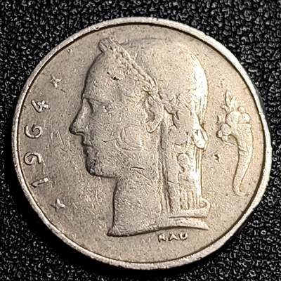 泉币菌-第67场-精品场 比利时1964年1法郎铜镍币（佛兰芒文版BELGIË），谷物女神