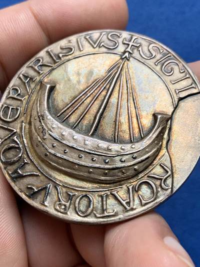 《竞宝斋》第406场 周日，周一，2场连拍 （全场包邮） 法国1977年巴黎市银质奖章 直径49mm 重量59.03克 螃蟹+ARGENT边铭