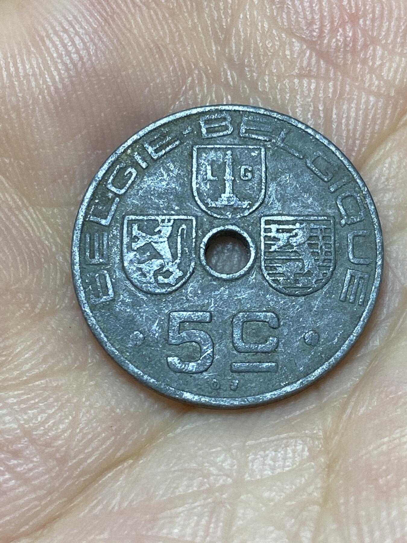 2025年第七十二场(总第九十八场）外国好品散币(免佣金) 比利时🇧🇪1942年5生丁锌币(利奥波德三世，二战德国占领时期，荷语–法语版，关门年仅发行2年)