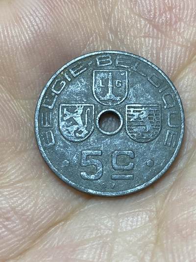 2025年第七十二场(总第九十八场）外国好品散币(免佣金) - 比利时🇧🇪1942年5生丁锌币(利奥波德三世，二战德国占领时期，荷语–法语版，关门年仅发行2年)