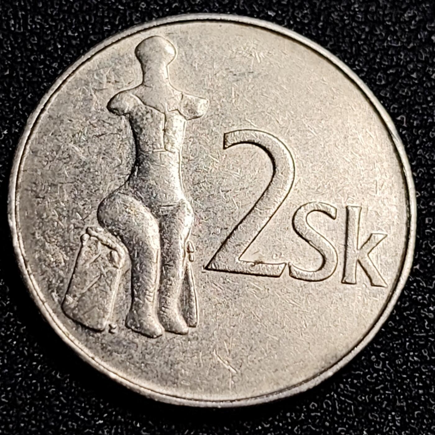 泉币菌-第67场-精品场 1994年 斯洛伐克 断臂坐人 2克朗硬币 22mm