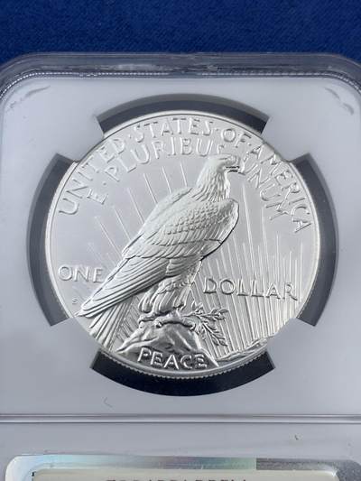 《竞宝斋》第406场 周日，周一，2场连拍 （全场包邮） NGC PF70UC 美国2023年和平银元反向精制1美元银币，PROOF反向精制币，高浮雕设计，币面清爽干净又漂亮，打制精美，状态一流，冠军分。