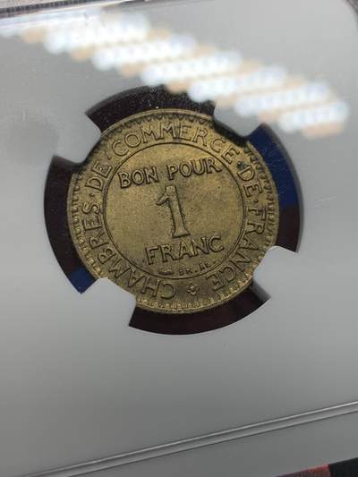 《竞宝斋》第406场 周日，周一，2场连拍 （全场包邮） NGC MS64 法国1922商务部1法郎，墨丘利像，经典设计，好品相少见