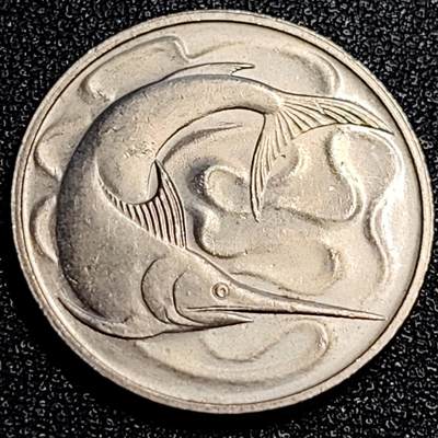 泉币菌-第67场-精品场 - 原光美品 高币值 1976年 新加坡20分 海洋动物-剑鱼 24mm 