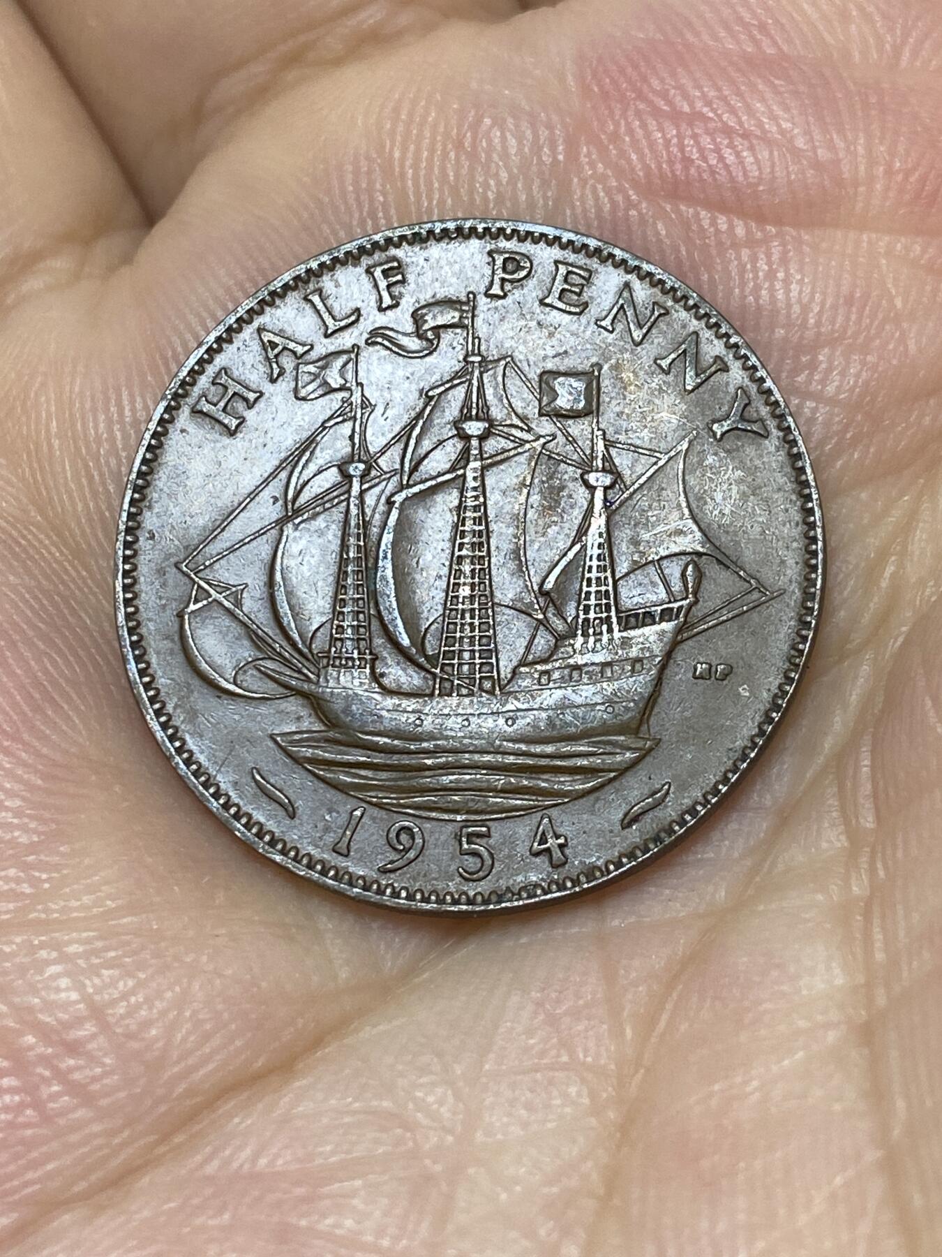 2025年第七十二场(总第九十八场）外国好品散币(免佣金) 较少见–英国🇬🇧1954年半便士(伊丽莎白二世青年桂冠，第二版首发年)