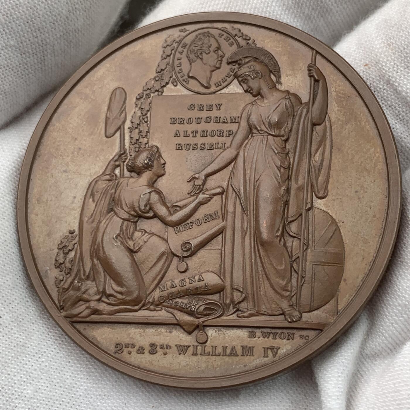掌中浮雕-藏着的欧洲第032场 1832年英国伦敦金融城系列章，英国改革法案铜章 51mm,B.wyon雕刻，伦敦金融城系列中的第三枚，正面有威廉四世头像。