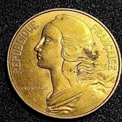 泉币菌-第67场-精品场 铜光美品 法国1977年20生丁铜币 玛丽安娜 入欧前末版 绝版