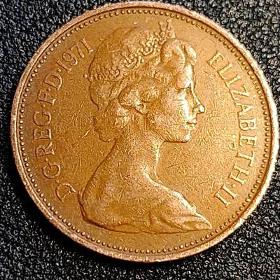 泉币菌-第67场-精品场 美品 1971年英国2便士 铜币 威尔士皇冠 狮子雄狮 